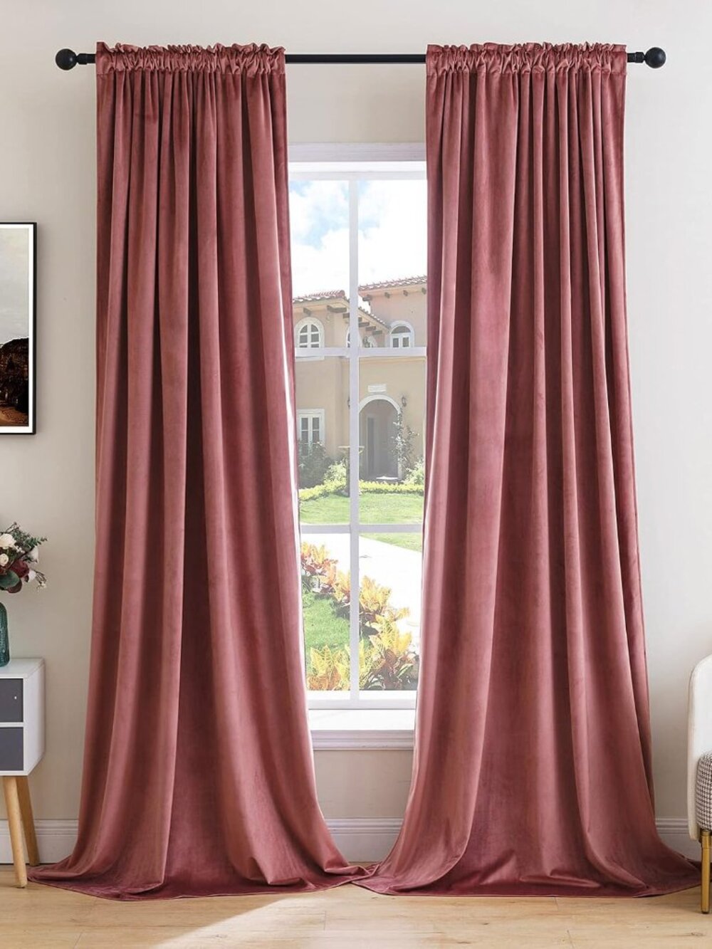 Dusty Rose Pink Velvet Room Darkening Curtains for Bedroom W52 x L84